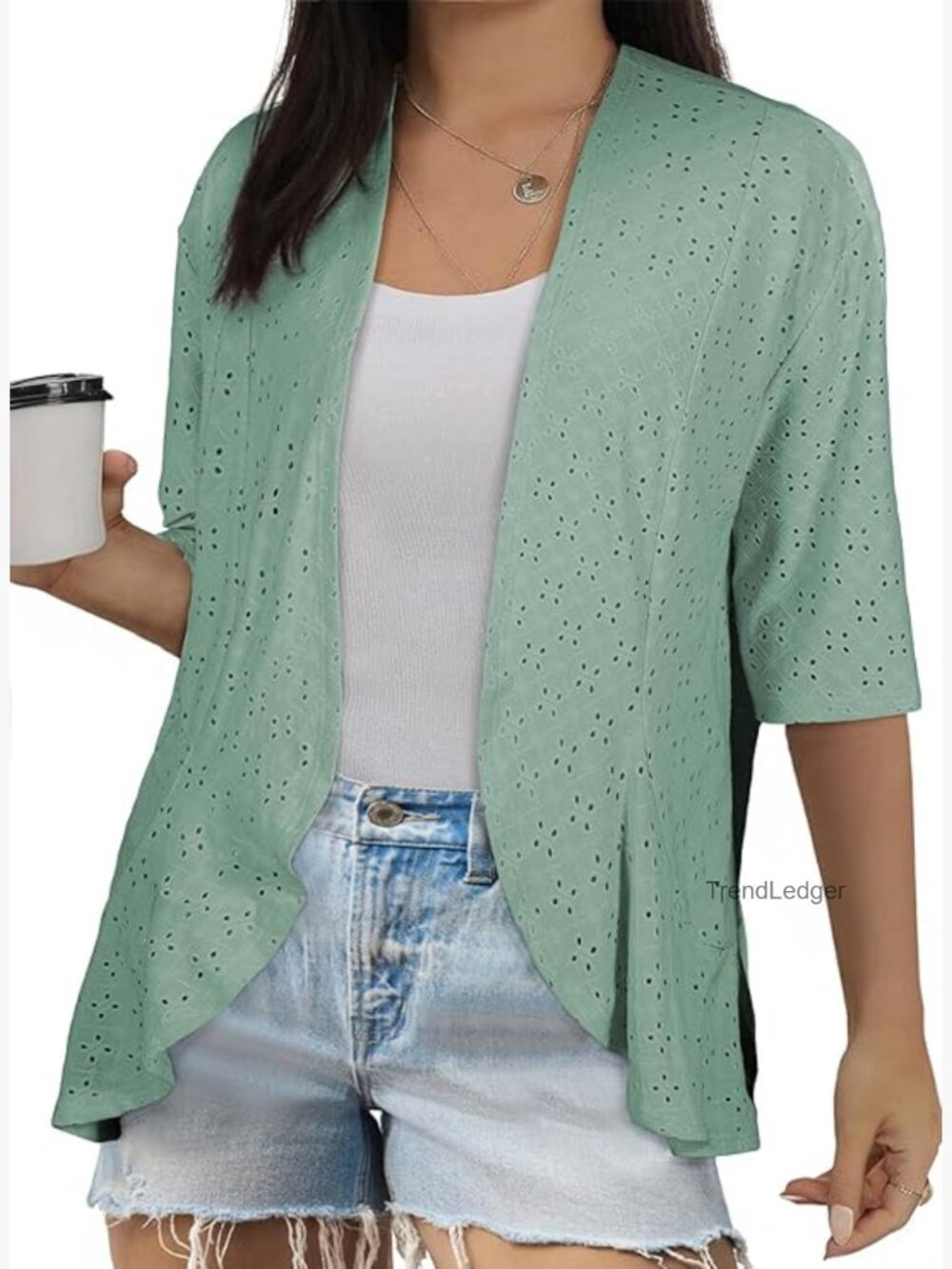 Plus Size Half Sleeve Knit Ruffle Cardigan Cover Up Tops 1X-5X